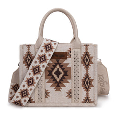 WG226-8120S  Wrangler Aztec Pattern Dual Sided Print -Tote/Crossbody -Beige