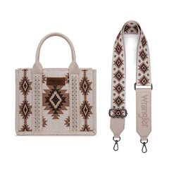 WG226-8120S  Wrangler Aztec Pattern Dual Sided Print -Tote/Crossbody -Beige