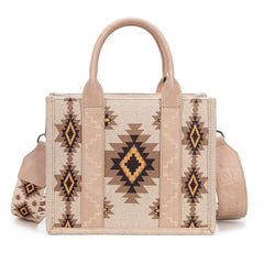 WG226-8120S  Wrangler Aztec Pattern Dual Sided Print -Tote/Crossbody -Tan