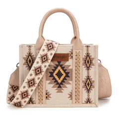 WG226-8120S  Wrangler Aztec Pattern Dual Sided Print -Tote/Crossbody -Tan