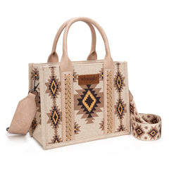 WG226-8120S  Wrangler Aztec Pattern Dual Sided Print -Tote/Crossbody -Tan