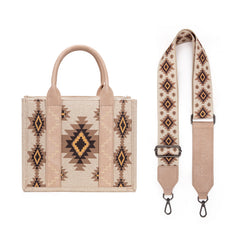 WG226-8120S  Wrangler Aztec Pattern Dual Sided Print -Tote/Crossbody -Tan