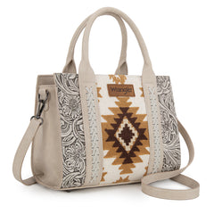 WG226-8120  Wrangler Tooled Aztec Pattern Print Concealed Carry Tote/Crossbody -Beige