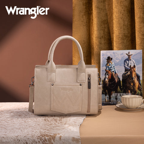 WG226-8120  Wrangler Tooled Aztec Pattern Print Concealed Carry Tote/Crossbody -Beige