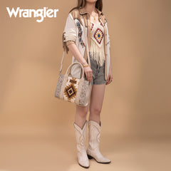 WG226-8120  Wrangler Tooled Aztec Pattern Print Concealed Carry Tote/Crossbody -Beige
