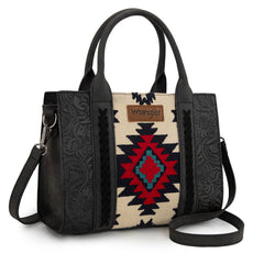 WG226-8120  Wrangler Tooled Aztec Pattern Print Concealed Carry Tote/Crossbody -Black
