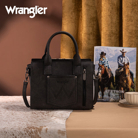 WG226-8120  Wrangler Tooled Aztec Pattern Print Concealed Carry Tote/Crossbody -Black