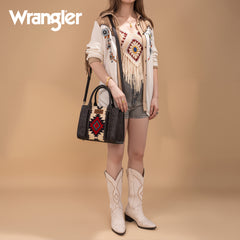 WG226-8120  Wrangler Tooled Aztec Pattern Print Concealed Carry Tote/Crossbody -Black
