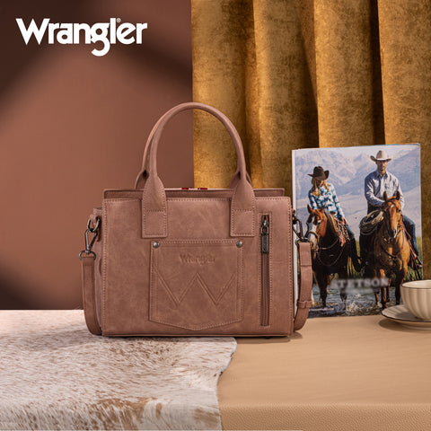 WG226-8120  Wrangler Tooled Aztec Pattern Print Concealed Carry Tote/Crossbody -Dark Pink