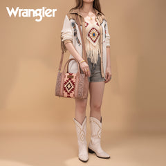 WG226-8120  Wrangler Tooled Aztec Pattern Print Concealed Carry Tote/Crossbody -Dark Pink