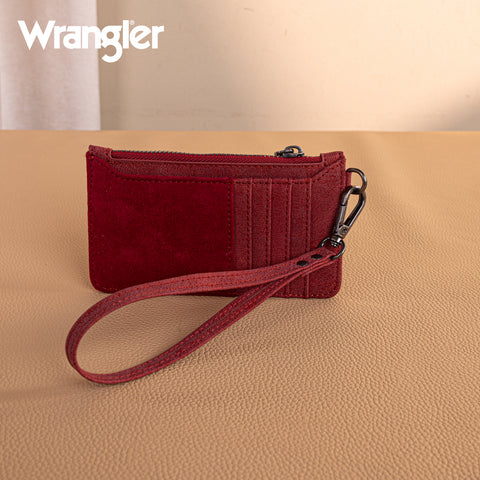 WG227-W075   Wrangler Vintage Floral Velvet Printed  Mini Zip card Case Wristlet - Burgundy