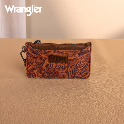WG227-W075   Wrangler Vintage Floral Velvet Printed   Mini Zip card Case Wristlet - Brown