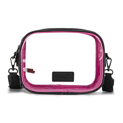 WG229-603  Wrangler Clear Crossbody Bag/Stadium Bag - Black-HotPink