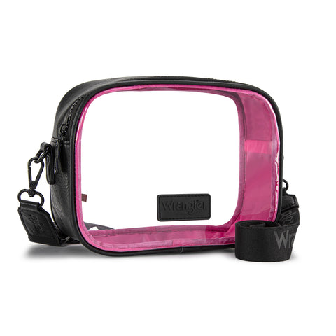 WG229-603  Wrangler Clear Crossbody Bag/Stadium Bag - Black-HotPink