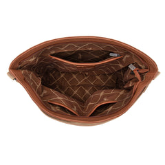 WG233-2001  Wrangler Aztec Embroidered Fringe Large Hobo/Crossbody Bag- Light Brown