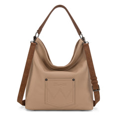 WG233-2001  Wrangler Aztec Embroidered Fringe Large Hobo/CrossbodyBag- Tan