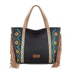 WG233-2002  Wrangler Aztec Embroidered Large Tote Bag- Black