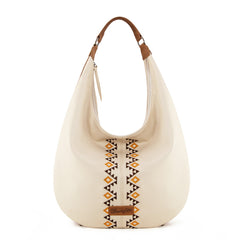 WG233-3027  Wrangler Aztec Embroidered Large Hobo Bag- Beige