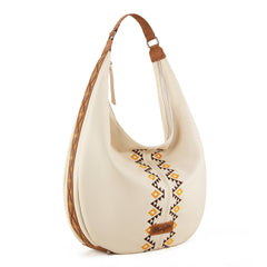 WG233-3027  Wrangler Aztec Embroidered Large Hobo Bag- Beige