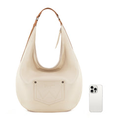 WG233-3027  Wrangler Aztec Embroidered Large Hobo Bag- Beige