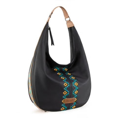 WG233-3027  Wrangler Aztec Embroidered Large Hobo Bag- Black