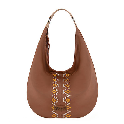 WG233-3027  Wrangler Aztec Embroidered Large Hobo Bag- Light Brown