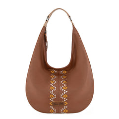 WG233-3027  Wrangler Aztec Embroidered Large Hobo Bag- Light Brown