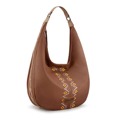 WG233-3027  Wrangler Aztec Embroidered Large Hobo Bag- Light Brown