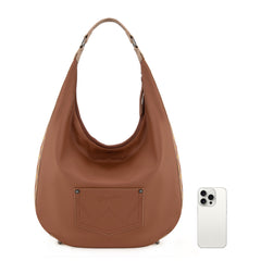 WG233-3027  Wrangler Aztec Embroidered Large Hobo Bag- Light Brown