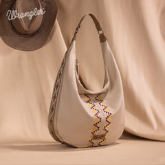 WG233-3027  Wrangler Aztec Embroidered Large Hobo Bag- Tan
