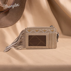 WG233-W069 Wrangler Aztec Embroidered Fringe Card Wallet/Wristlet -Tan