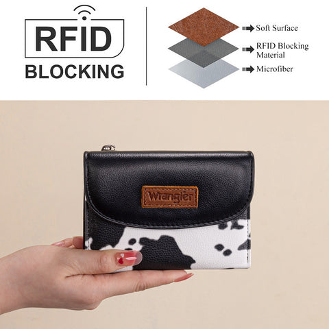 WG263-W076COW-BK   Wrangler Tri-Fold Wallet  - Cow-Black