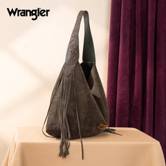 WG239-9182  Wrangler Fringe Floral Tooled Hobo Bag- Green