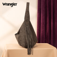WG239-9182  Wrangler Fringe Floral Tooled Hobo Bag- Green