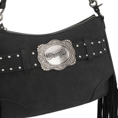 WG241-2022  Wrangler Fringe Buckle Hobo Bag/Crossbody Bag - Black