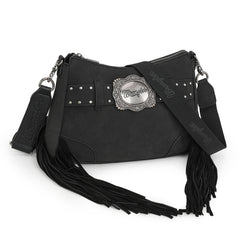 WG241-2022  Wrangler Fringe Buckle Hobo Bag/Crossbody Bag - Black