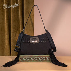 WG241-2022  Wrangler Fringe Buckle Hobo Bag/Crossbody Bag - Black