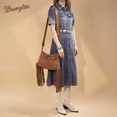 WG241-2022  Wrangler Fringe Buckle Hobo Bag/Crossbody Bag - Brown
