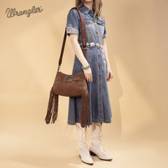 WG241-2022  Wrangler Fringe Buckle Hobo Bag/Crossbody Bag - Coffee