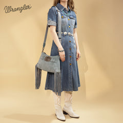 WG241-2022  Wrangler Fringe Buckle Hobo Bag/Crossbody Bag - Jean