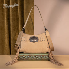 WG241-2022  Wrangler Fringe Buckle Hobo Bag/Crossbody Bag - Tan