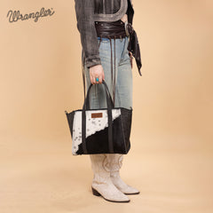 WG252-8012  Wrangler Genuine Hair-On Cowhide  Wide Tote/Crossbody Black
