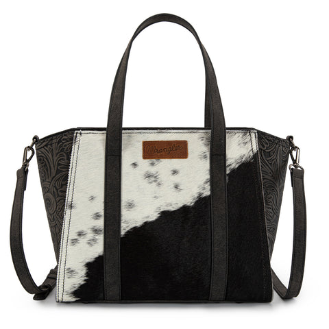 WG252-8012  Wrangler Genuine Hair-On Cowhide  Wide Tote/Crossbody Black