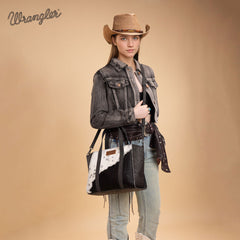 WG252-8012  Wrangler Genuine Hair-On Cowhide  Wide Tote/Crossbody Black