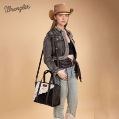 WG252-8012  Wrangler Genuine Hair-On Cowhide  Wide Tote/Crossbody Black