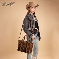 WG252-8012  Wrangler Genuine Hair-On Cowhide  Wide Tote/Crossbody- Brown