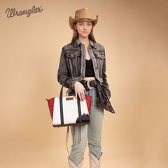 WG252-8012  Wrangler Genuine Hair-On Cowhide  Wide Tote/Crossbody- Red