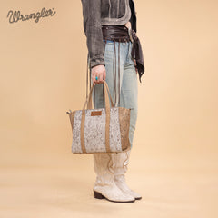 WG252-8012  Wrangler Genuine Hair-On Cowhide  Wide Tote/Crossbody - Tan
