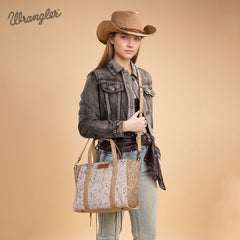 WG252-8012  Wrangler Genuine Hair-On Cowhide  Wide Tote/Crossbody - Tan