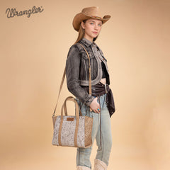 WG252-8012  Wrangler Genuine Hair-On Cowhide  Wide Tote/Crossbody - Tan